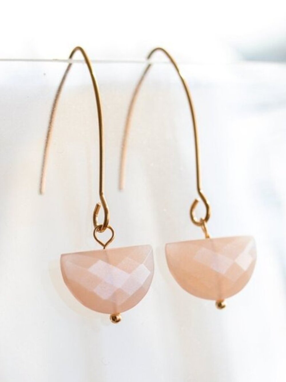 Peach Moonstone Threader Earrings Waterproof Gold Earrings GENUINE Moonstone